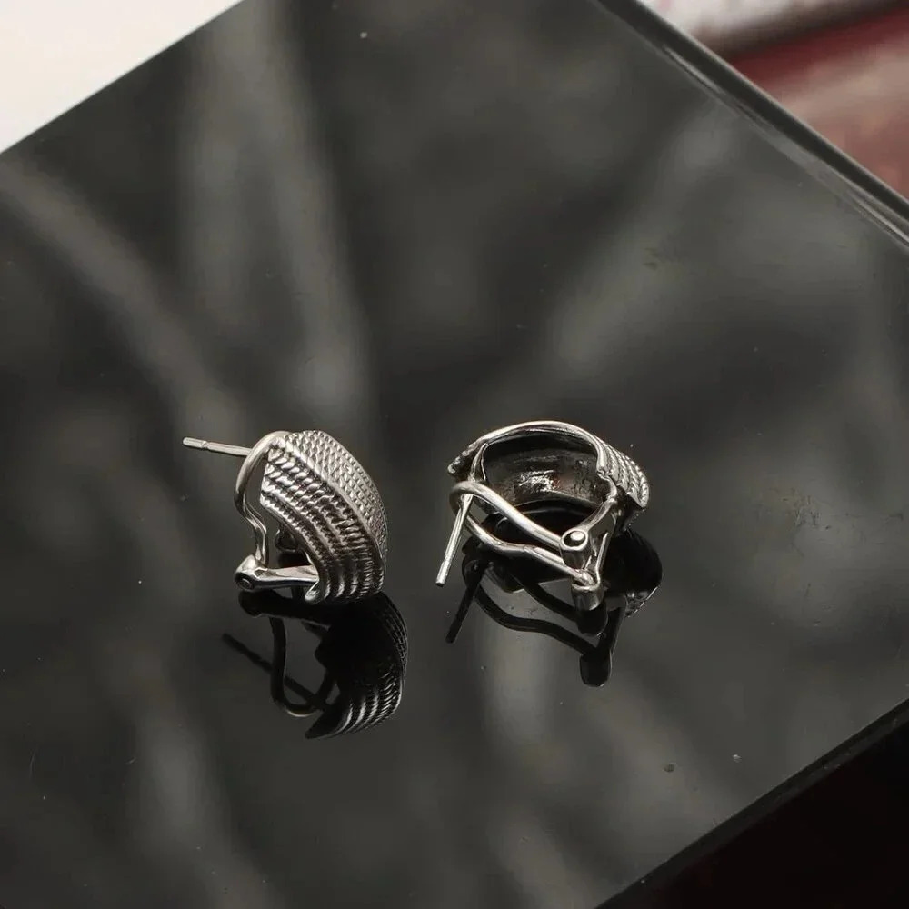 925  Sterling Silver Textured Curve Stud Earrings for Women Jewelry 17mm - Picture 6 of 8